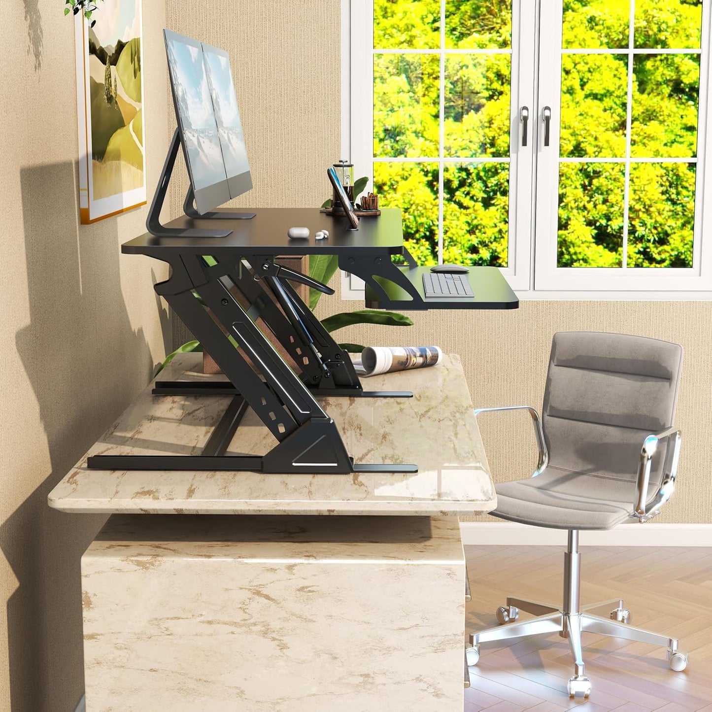 42 inch Stand Up Desk Converter, Height Adjustable Sit Stand Desk Riser, Black, 42PB