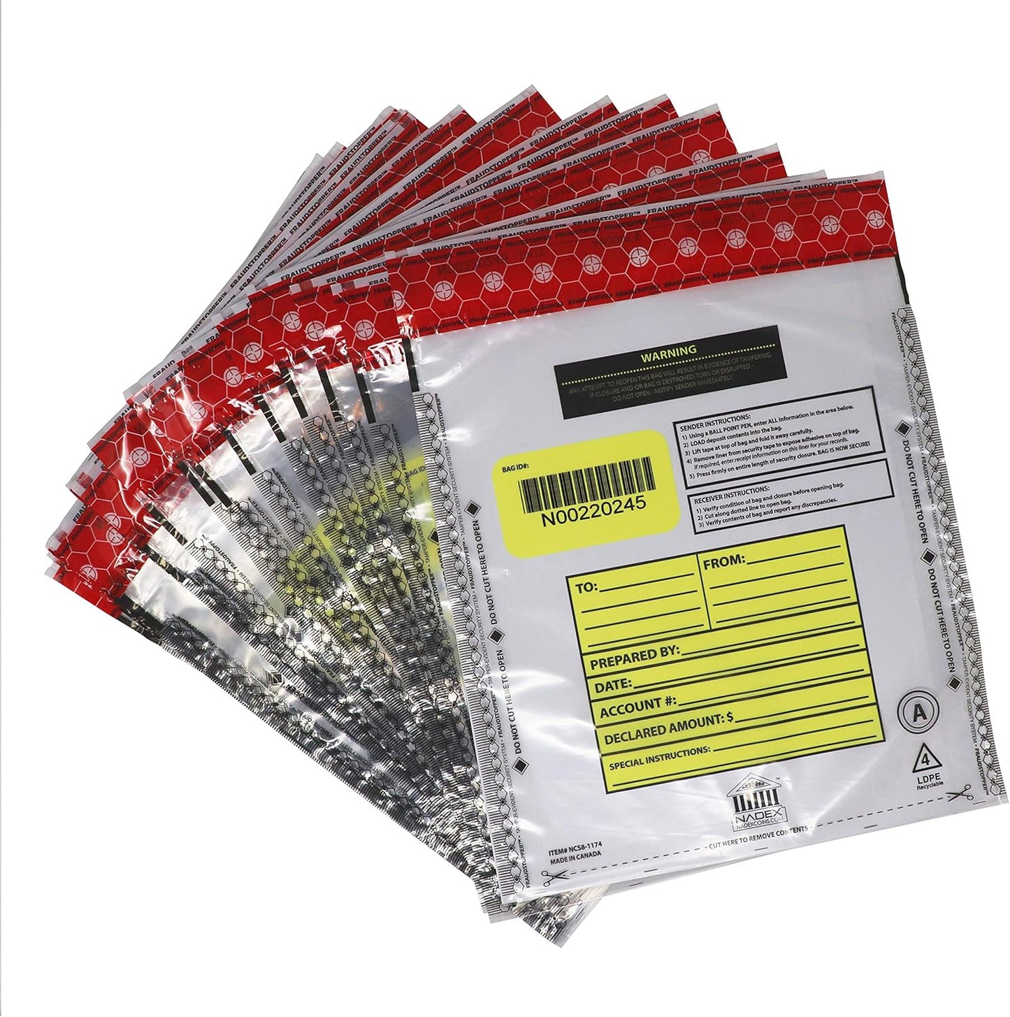 Nadex 9 x 12 Inch Tamper Evident Bank Deposit Bags with FRAUDSTOPPER Level 4 Security, 50 Pack (Clear)