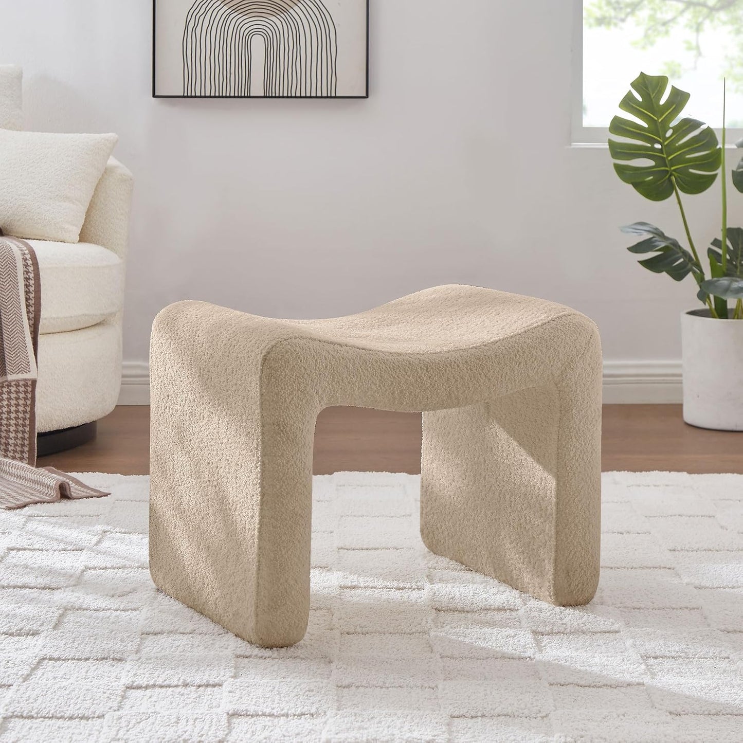 Small Footstool Ottoman, Multi-Functional Modern Foot Stool, Sofa Footrest Extra Seating for Living Room, Entryway, Hallways and Bedrooms, Small, Camel