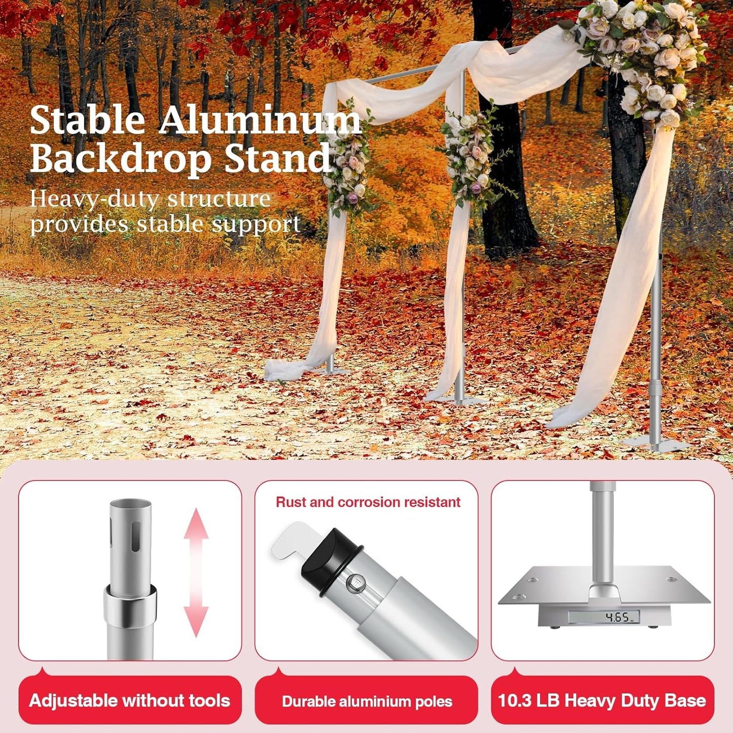 EMART Backdrop Stand Heavy Duty 10ftx20ft, Adjustable Pipe and Drape Photo Background Support Kit, Metal Frame with Flat Base for Wedding Birthday Party Banquet Decorations