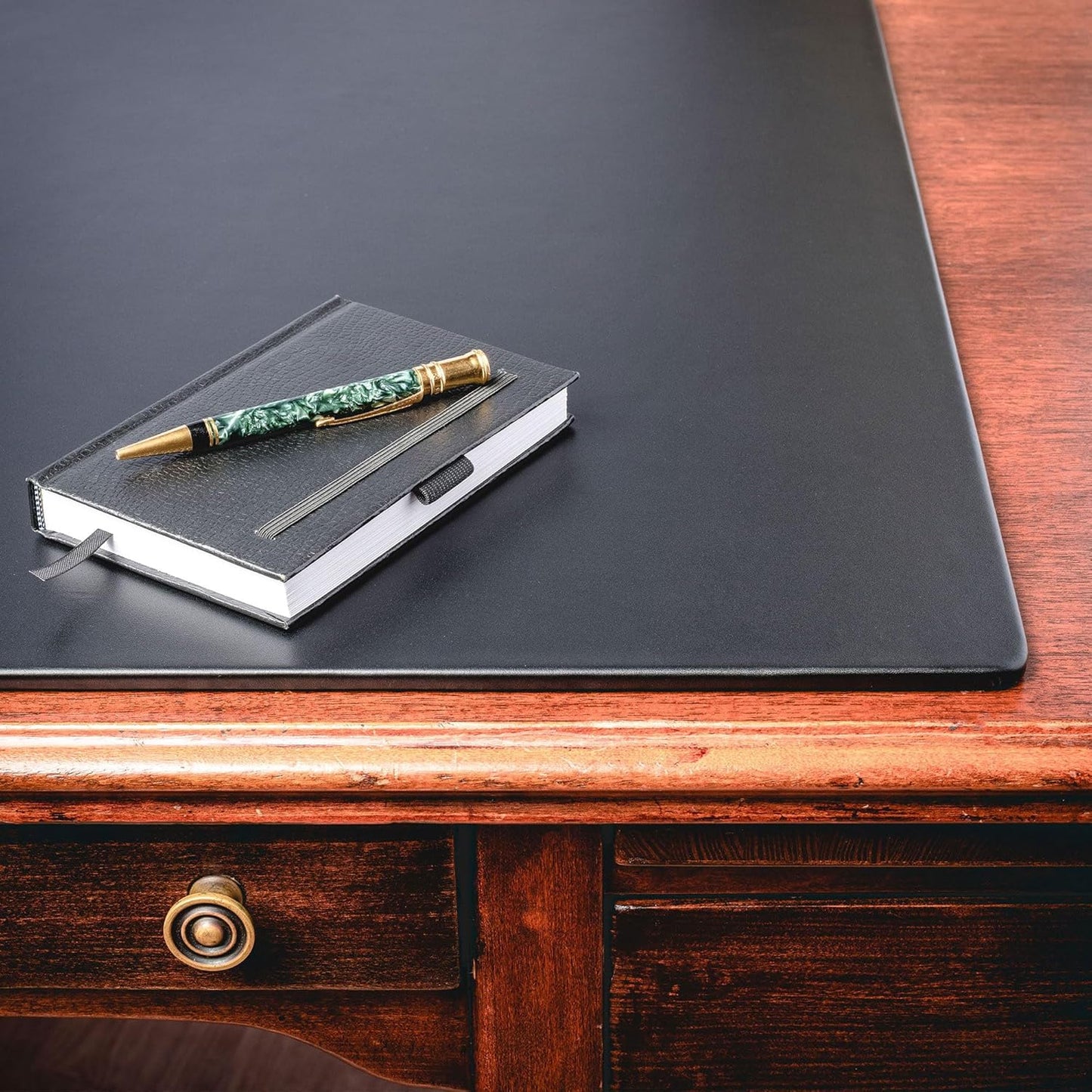 Dacasso 24" x 19" Black Leatherette Luxury Desk Pad Blotter w/Out Side Rails for Writing - Executive Desk Surface Protector & Essential Office Decor