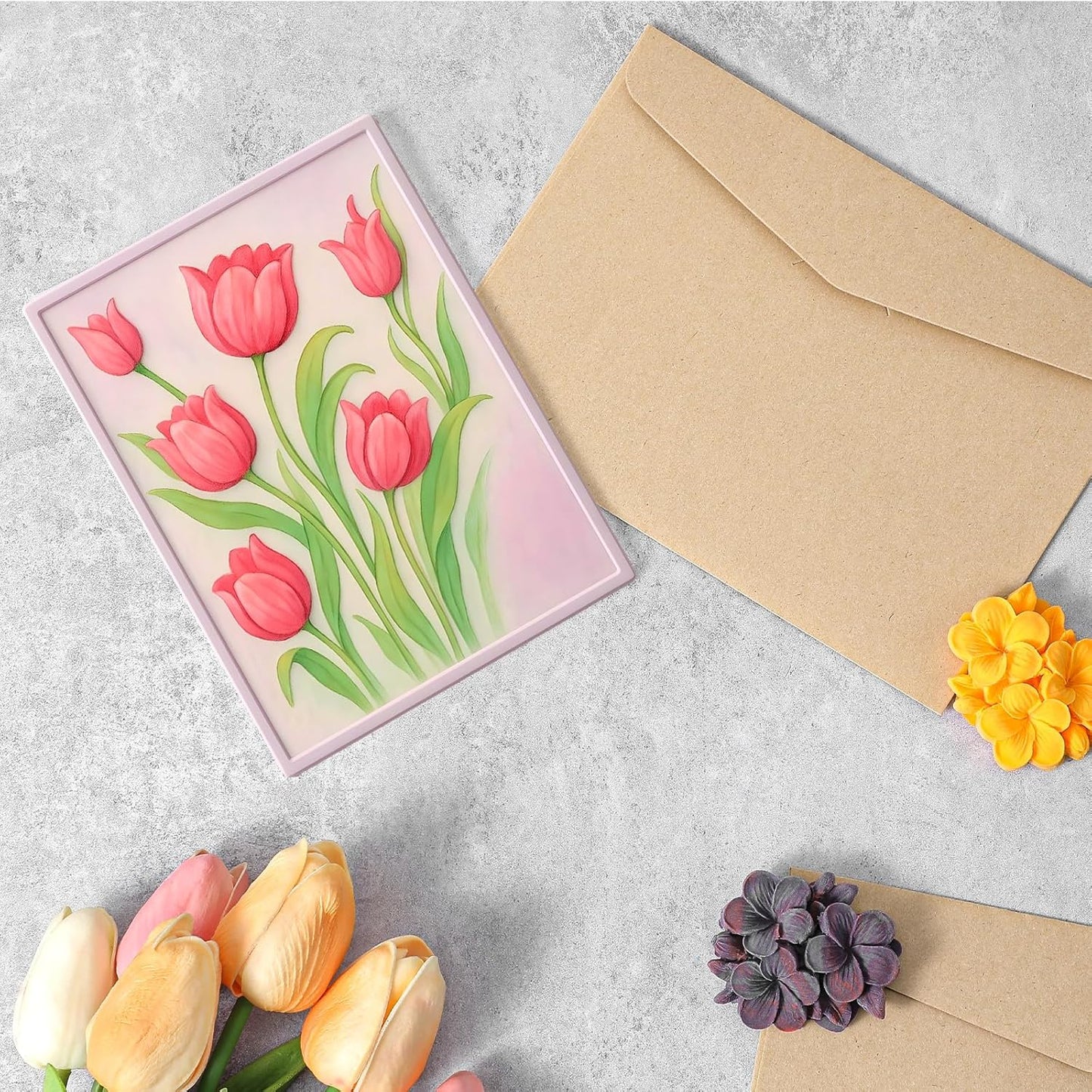 Classicseali 3D Embossing Folders,Tulip Embossing Folder, Transparent Embossings Folder Clearance,Scrapbooking, Paper Art, Art Supplies, Handmade Products