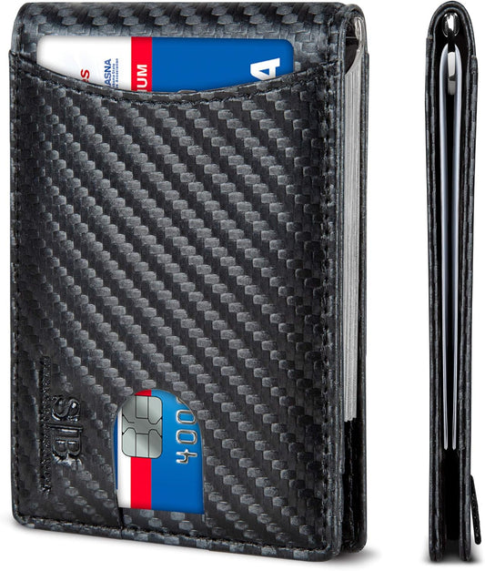 SERMAN BRANDS RFID Blocking Slim Bifold Genuine Leather Minimalist Front Pocket Wallets for Men with Money Clip Thin Mens