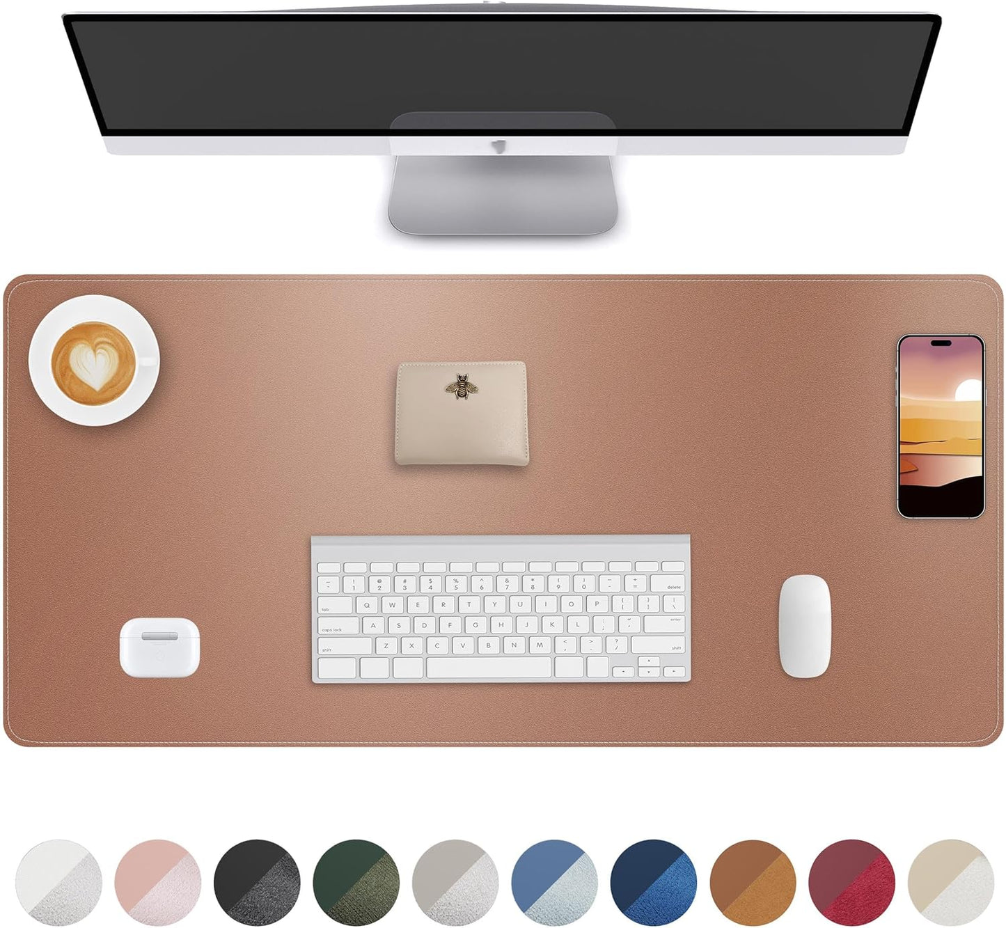 Leather Desk Pad Protector,Desk Mat,Large Mouse Pad, Non-Slip Desk Pad, Waterproof PU Leather Desk Blotter Mat, Desk Cover for Office and Home (Gold, 36" x 17")