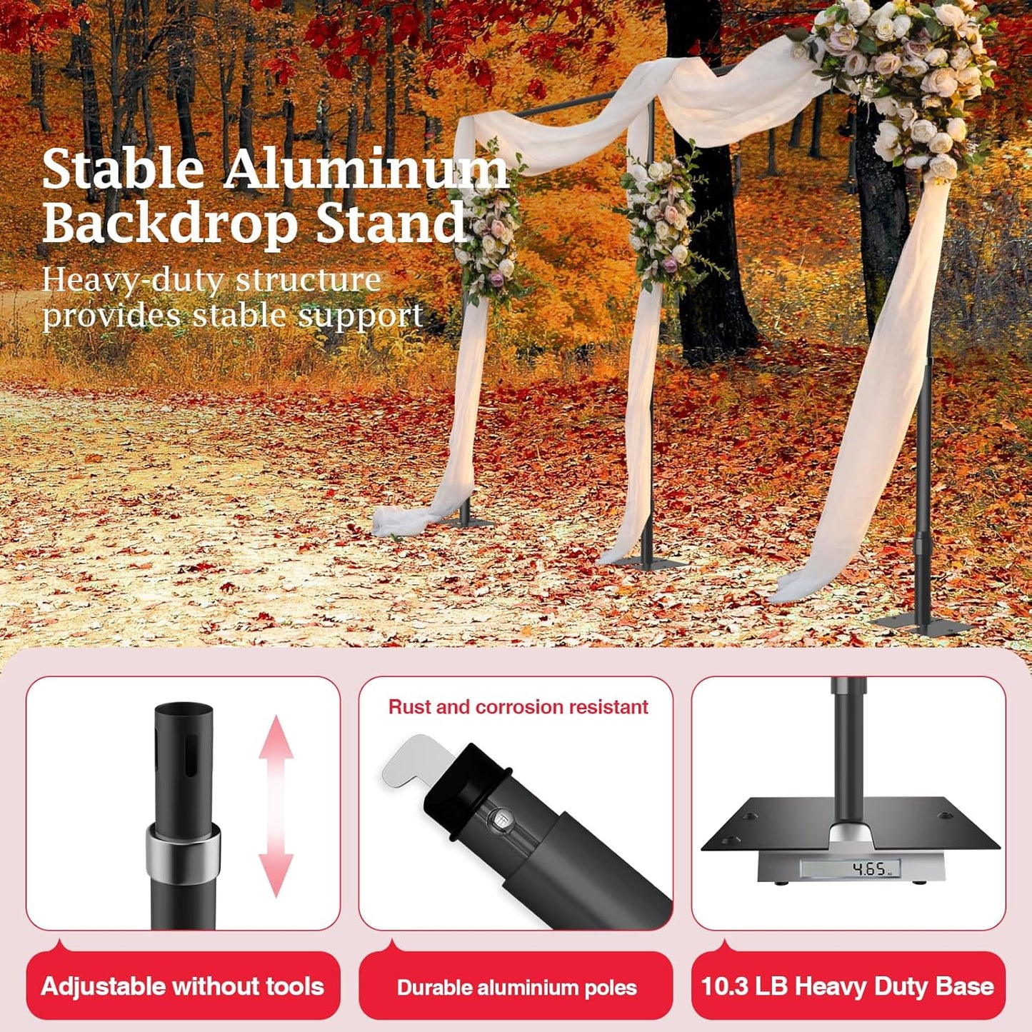 EMART Backdrop Stand Heavy Duty 8.9ftx20ft, Adjustable Pipe and Drape Photo Background Support Kit, Metal Frame with Flat Base for Wedding Birthday Party Banquet Decorations-Black