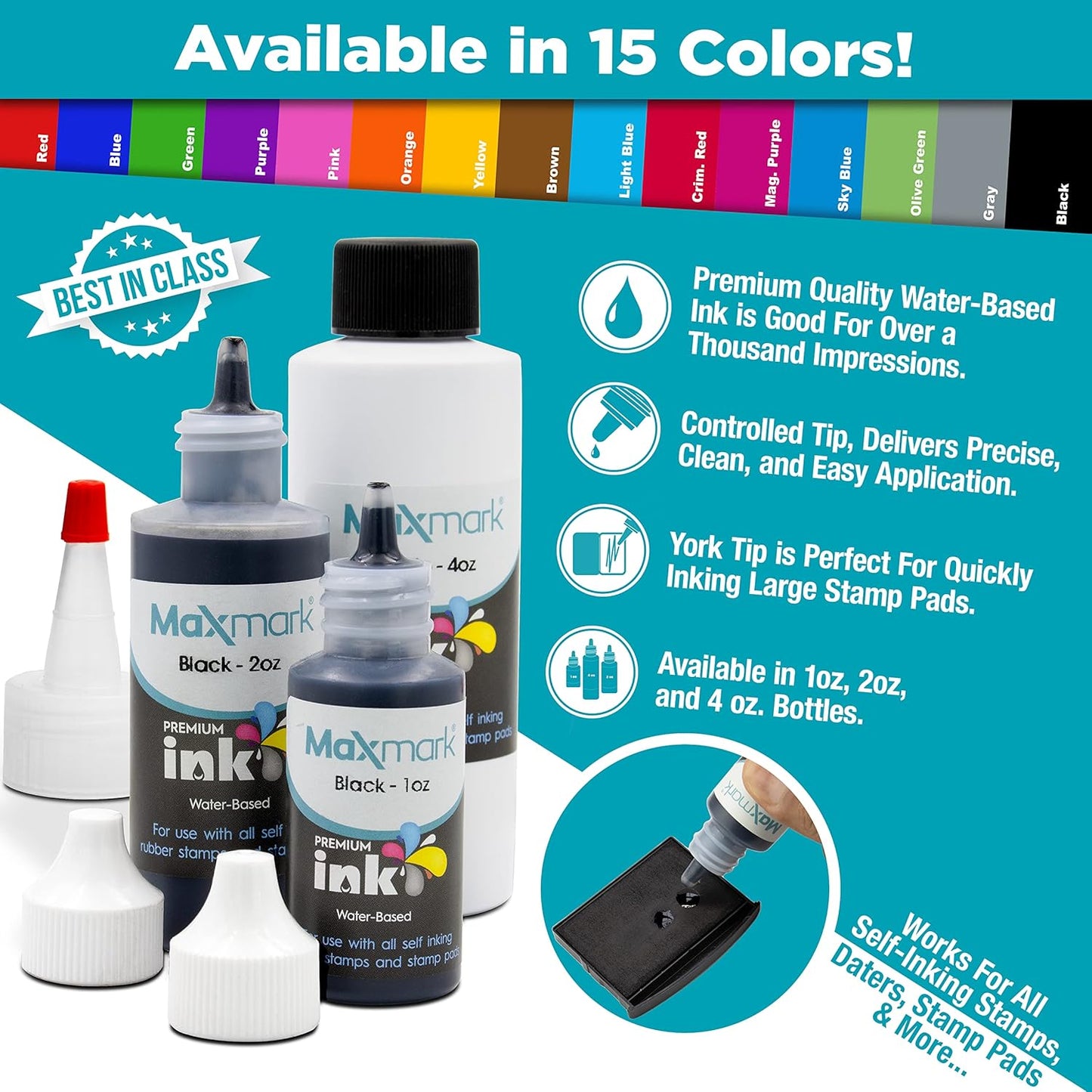 MaxMark Premium Refill Ink for self Inking Stamps and Stamp Pads, Crimson Red Color - 1 oz.