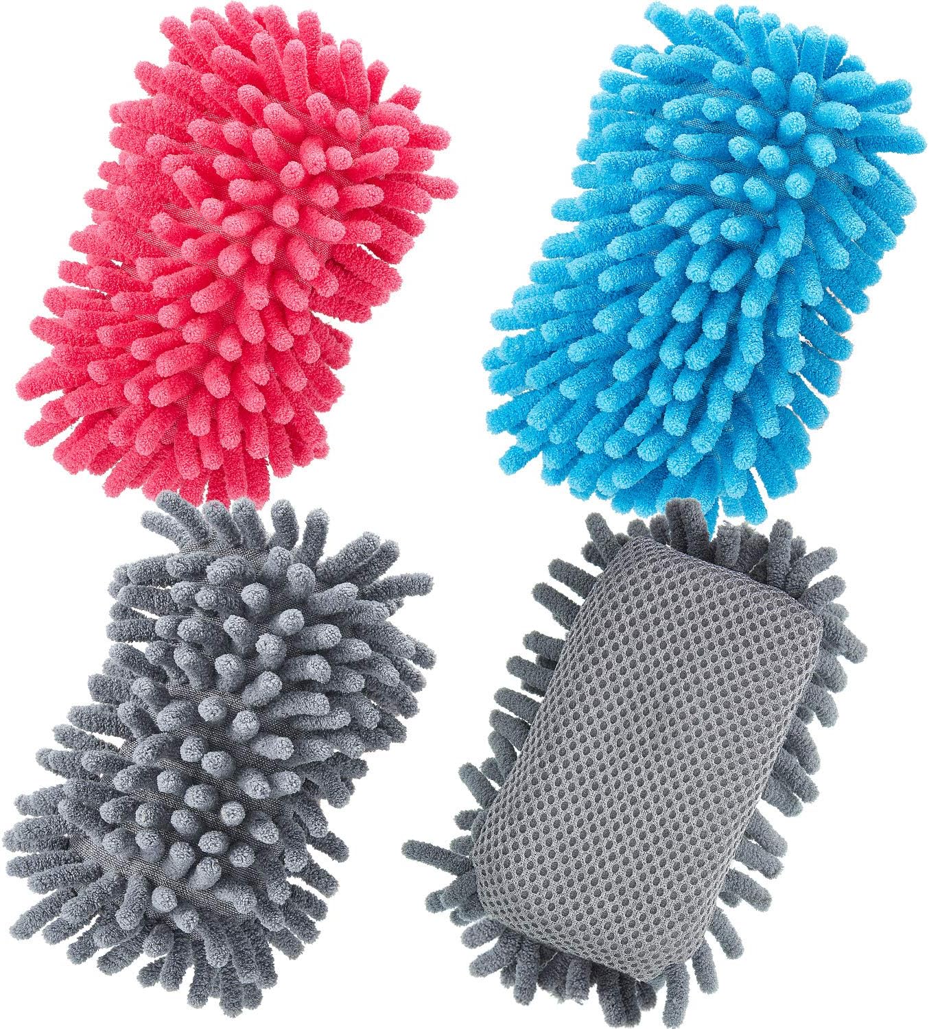 Zonon 4 Pieces Dry Erase Eraser Microfiber Shag Washable Whiteboard Eraser for Markers, Chalk, Classroom, Home and Office(Gray, Blue and Pink)