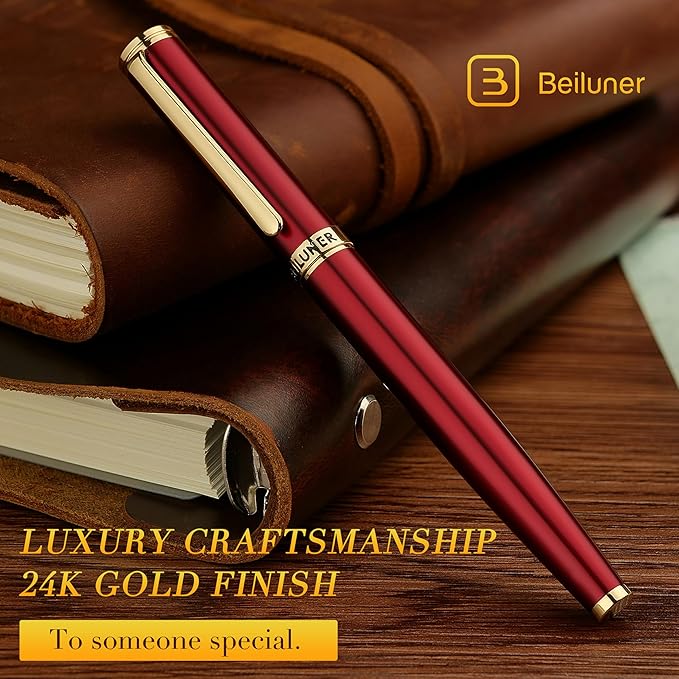 BEILUNER Luxury Rollerball Pen,24K Gold Trim,Noble and Elegant Designs,Schneider Ink Refill, Best Roller Ball Pen Gift Set for Men & Women, Professional, Executive Office, Nice Pens