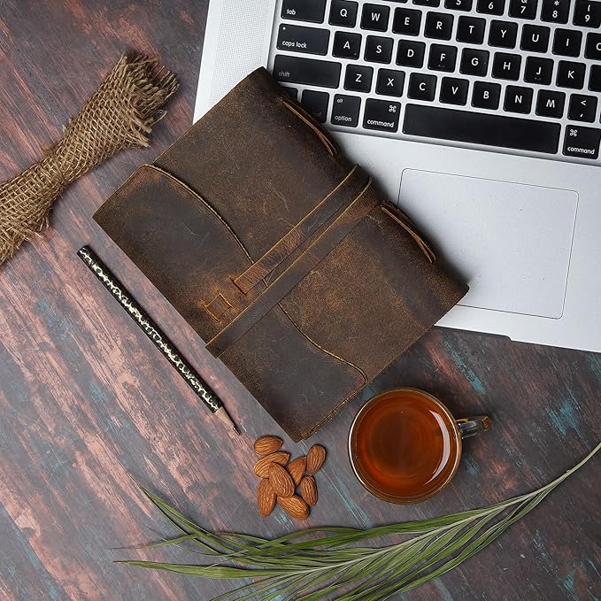 LEATHER VILLAGE Leather Bound Journal - Rustic Brown, 8"X6", 220 Pages - Vintage Blank Paper Diary for Writing, Drawing, Sketchbook, and Travel Notebook - Ideal for Women and Men