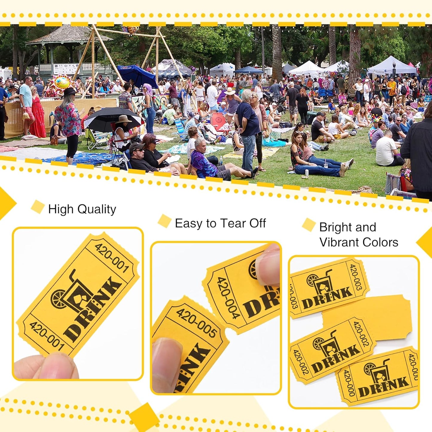 ESSENTIAL 1000 Raffle Tickets Rolls, Drink Tickets Single Roll for Events, Leisure, Movie Watching, Entertainment, Class Reward & Prizes (Yellow - 5 Color Selection)