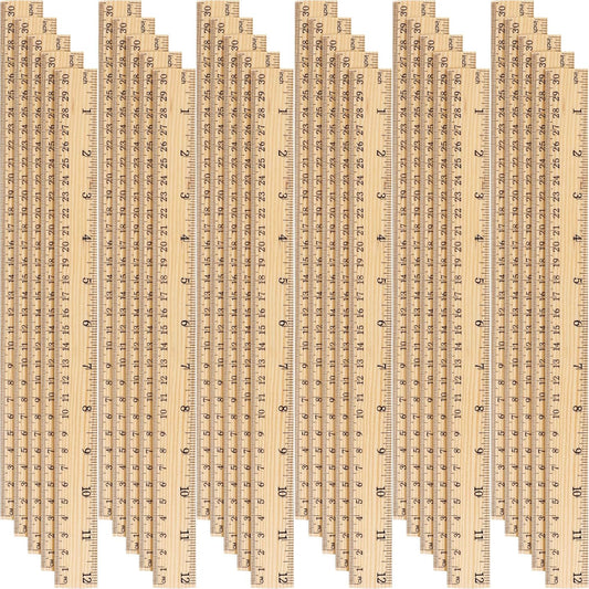 Zonon 30 Pcs 12 Inch Plastic Ruler Assorted Colors Ruler Bulk with Centimeters Millimeter and Inches Rulers First Day of School Gift for Kids School Classroom Office Supplies(Simple Color,Wood)