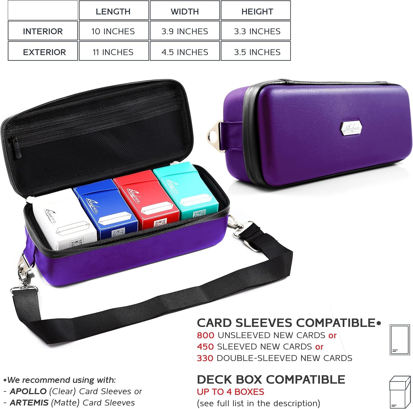 Quiver Time Purple Bolt Card Carrying Case fits Pokemon Cards and other TCG Games - Storage Bag for Playing/Trading Cards and Deck Box (Straps, Dividers & 100 Apollo Card Sleeves)