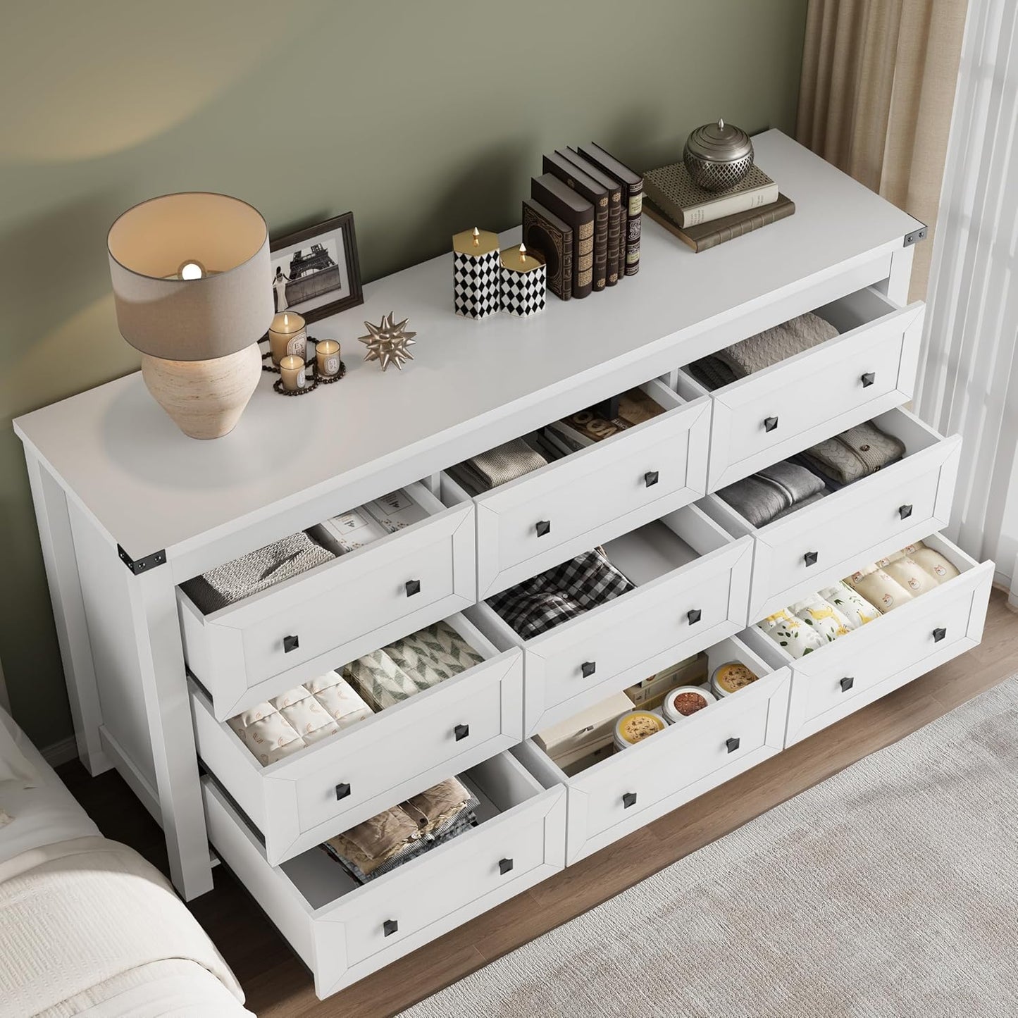 9-Drawer Dresser, Modern Wooden Storage Chest of Drawers, Dresser TV Stand, Wood Drawer Organizer with Metal Handles for Bedroom, Living Room, Hallway