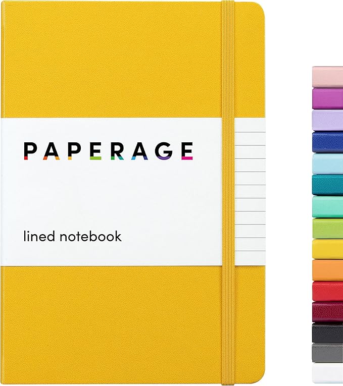PAPERAGE Lined Journal Notebook, (Mustard Yellow), 160 Pages, Medium 5.6 in x 8 in - 100 GSM Thick Paper – Hardcover Journaling Notebook for Work, School & Note Taking