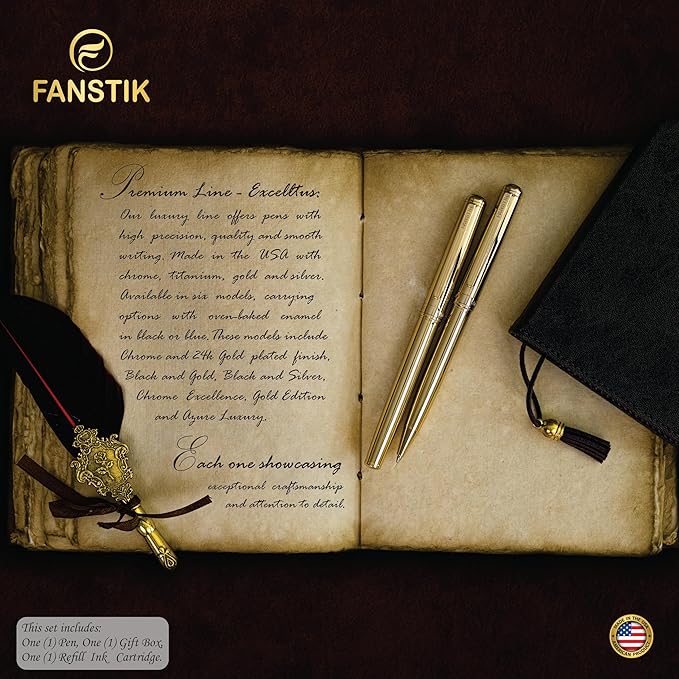 Gold Luxury fountain pen (Made In USA) fancy gift set for women, Real 24K Gold Plating, Professional executive pen gift set for men (Lux fountain Gld)