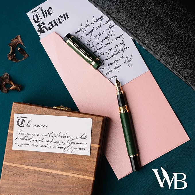 Wordsworth & Black Primori Fountain Pen Set [Green Gold]; Medium Nib, Gift Case, 24 Ink Cartridges, Refill Converter, Manual; Journaling, Calligraphy, Smooth Writing Pens; Left and Right Handed