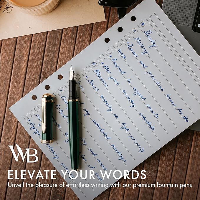 Wordsworth & Black Fountain Pen Set, 18K Gilded Medium Nib, Includes 24 Pack Ink Cartridges, Ink Refill Converter & Gift Pouch, Gold Finish, Calligraphy, [Racing Green], Perfect for Men & Women