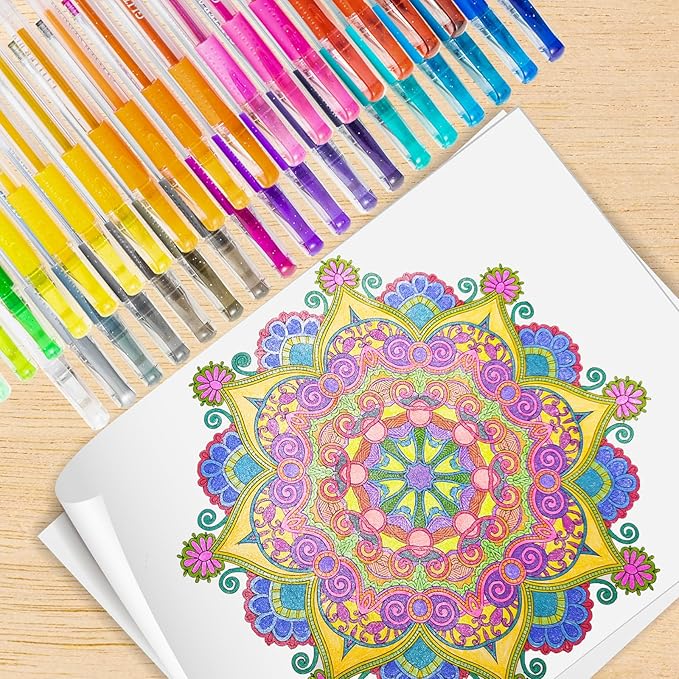 Glitter Gel Pens for Coloring Book,72 Color Gel Pens Set including 36 Color Gel Pen with 36 Refills,40% More Ink Colored Gel Pens for Drawing, Doodling, Scrapbook, Journaling
