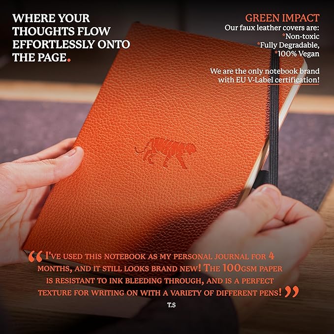 Dingbats A5+ Wildlife Notebook Journal Softcover, Cream 100gsm Ink-Proof Paper, 6 x 8.3 inches, 112 pages (Orange Tiger, Lined Format)