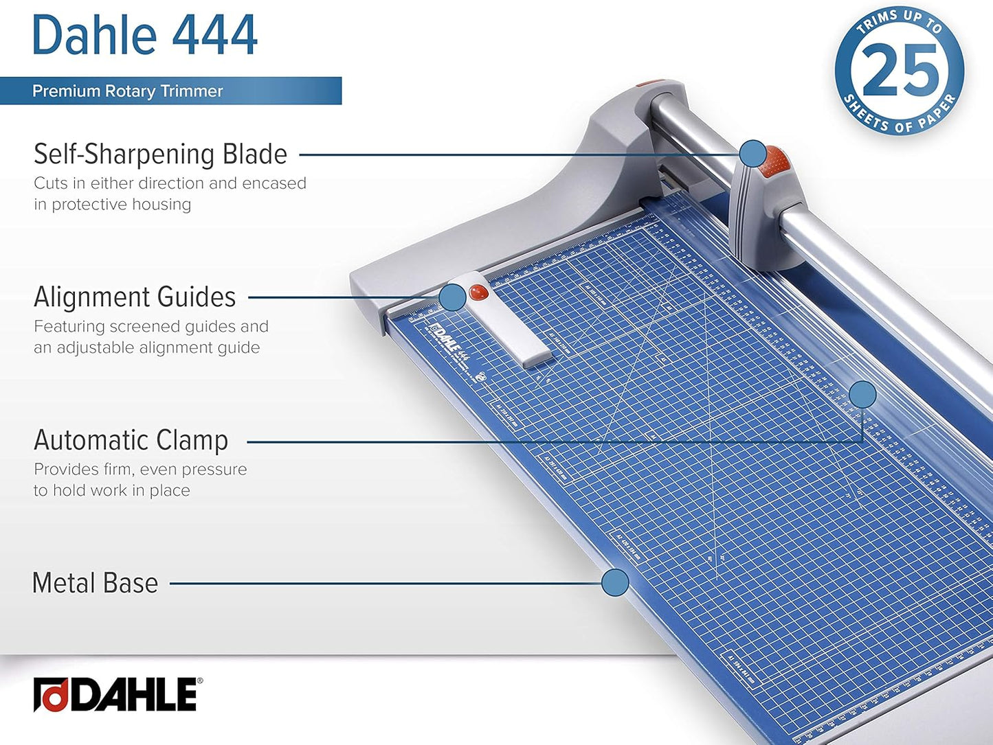 Dahle 444 Premium Rotary Trimmer, 26" Cut Length, 25 Sheet Capacity, Self-Sharpening, Automatic Clamp, German Engineered Paper Cutter