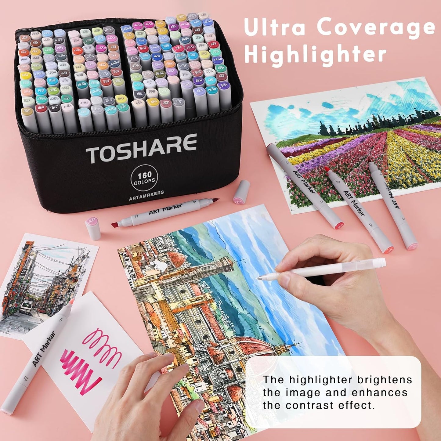 160 Colors Alcohol Markers Set - Double Tip Art Markers Alcohol Based Marker Brush&Chisel Nib Blender Art Pens Permanent Sketch Marker for Kids Adults Coloring and Artist Illustration