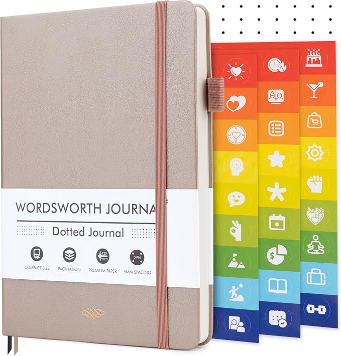 Wordsworth & Black A5 Bullet Dotted Journal 216 Dotted Pages, Hardcover Grid Dot Leather,120 GSM Paper,Journaling Notebook for Work & Sketching,Journals for Women,Men-Gifts Box Included Rose Gold