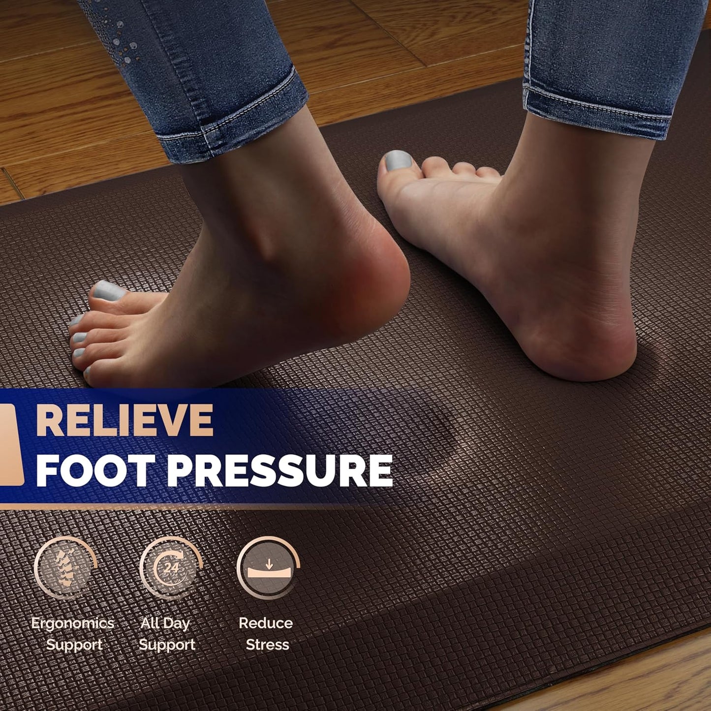 FEATOL Anti Fatigue Mat Floor Mat, Extra Thick Standing Office Desk Mat Memory Foam Cushioned Anti Fatigue Ergonomic Kitchen Mats Comfort Standing Pad NOT PVC 9/10 Inch Thick (Brown, 20x59x9/10-Inch)