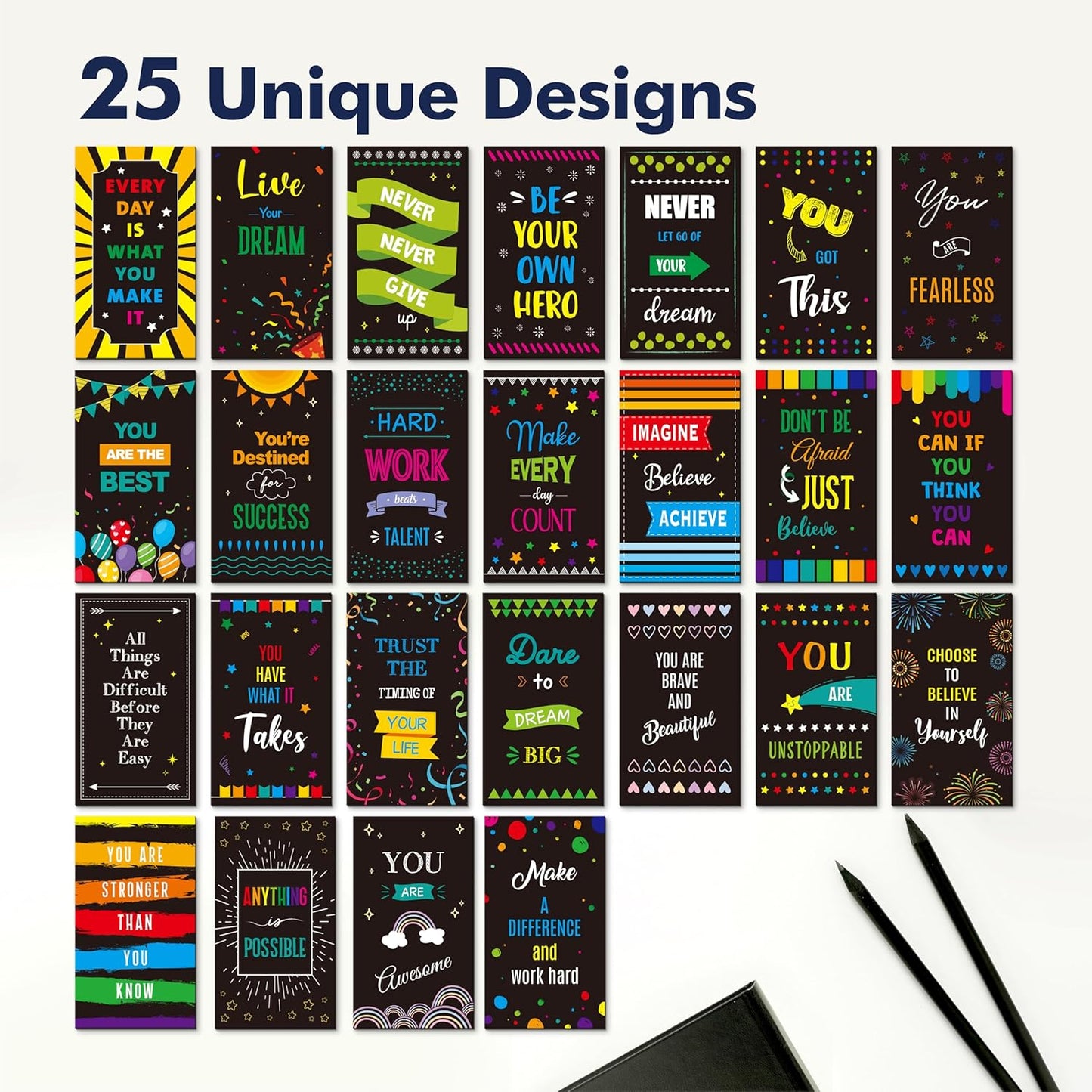 50 PCS Motivational Magnets, 25 Designs Inspirational Magnets Positive Affirmation Decals for Kids, Adults, Fridge (2' x 3.5')