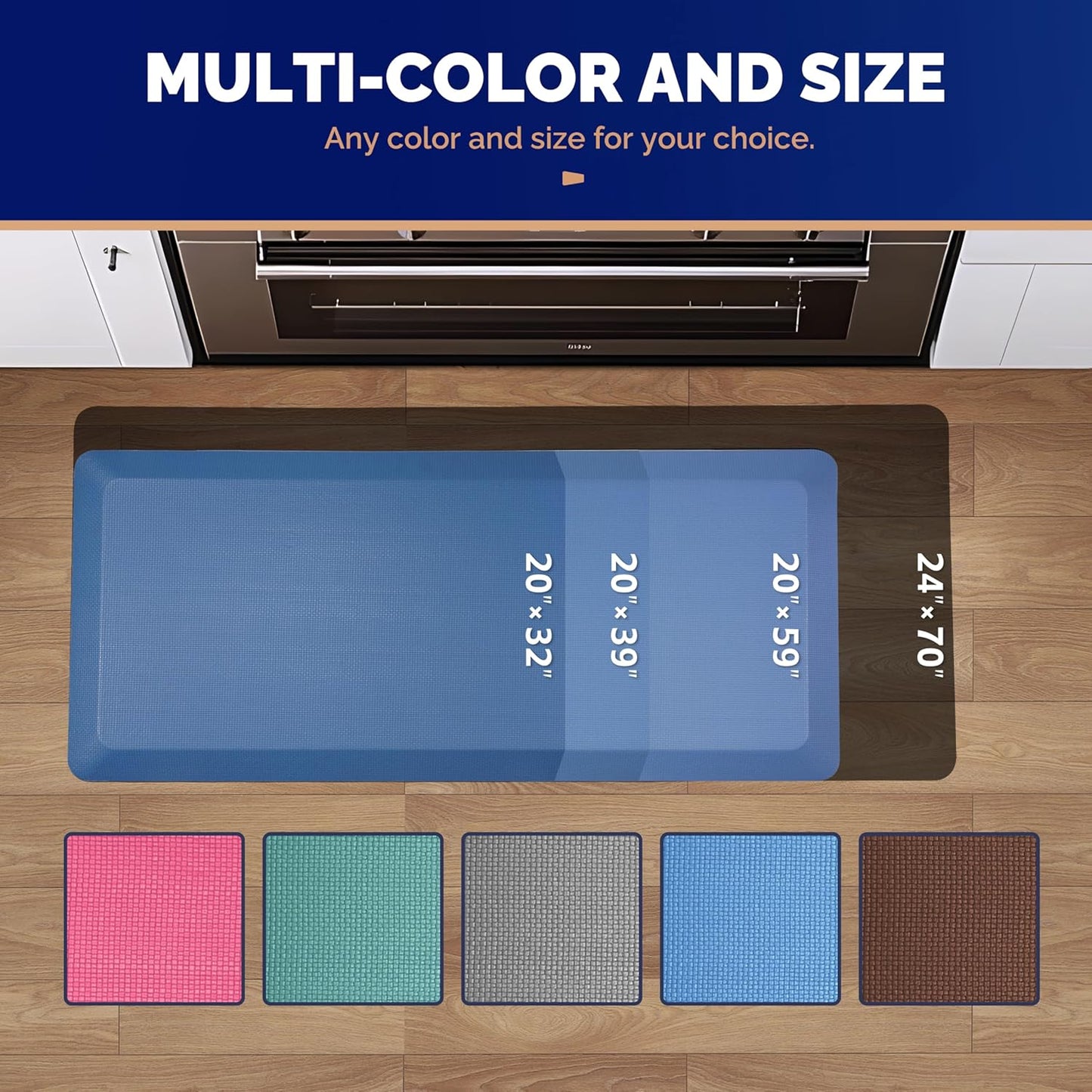 Anti Fatigue Mat Floor Kitchen Mat, FEATOL Standing Desk Mat Foam Cushioned Anti Fatigue Mats Comfort Standing Pad 9/10 Inch Thick (20" x 39", Blue)