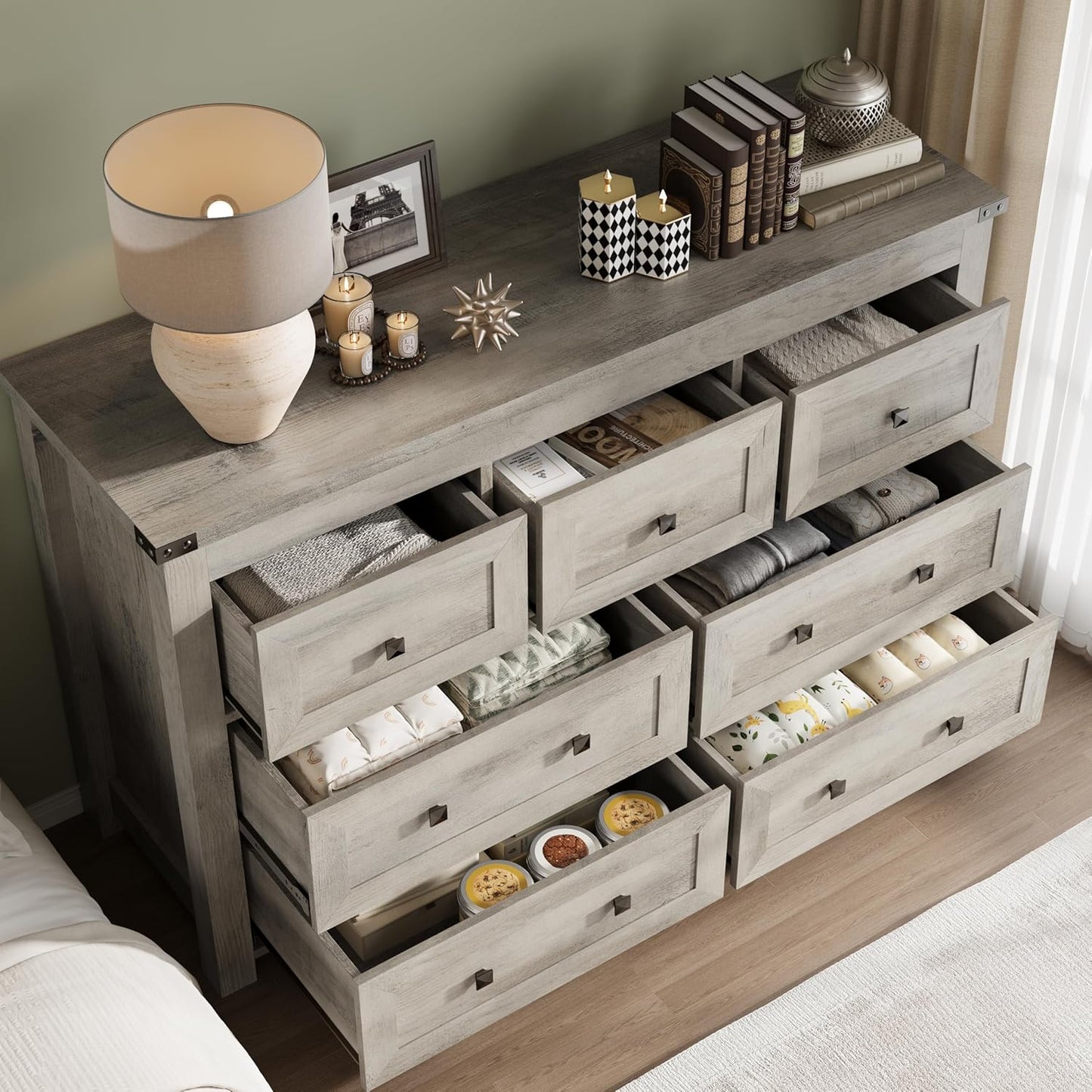 7-Drawer Dresser, Modern Wooden Storage Chest of Drawers, Dresser TV Stand, Wood Drawer Organizer with Metal Handles for Bedroom, Living Room, Hallway