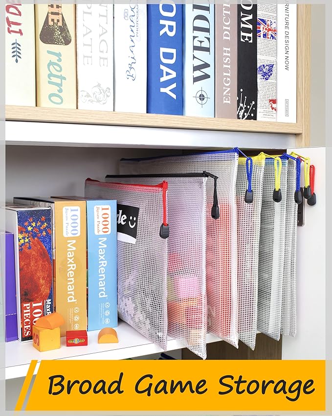 SUNEE Plastic Mesh Zipper Pouch 9x13 in (6 Colors, 18 Packs),Extra Large Water-Resistant Zip Bag for School Office Supplies, Puzzles & Games Organizing Storage