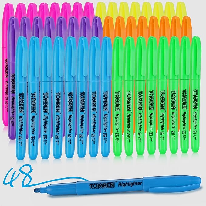 Highlighters Bulk 48 Pack – 6 Assorted Colors Chisel Tip High lighter Marker Set for School,Office,Bible Study, Journaling – Smear-Free,Quick Dry Ink Fluorescent Pens for Teachers & Students
