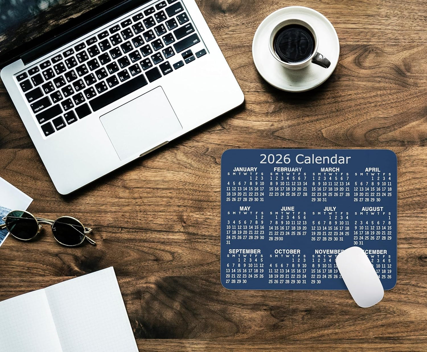 Calendar Mouse Pad, 2026 Blue Calendar Horizontal Edition Gaming Mouse Mat with Custom Design, Non-Slip Rubber Base MousePads for Office Home Laptop Travel, 9.5"x7.9"x0.12" Inch