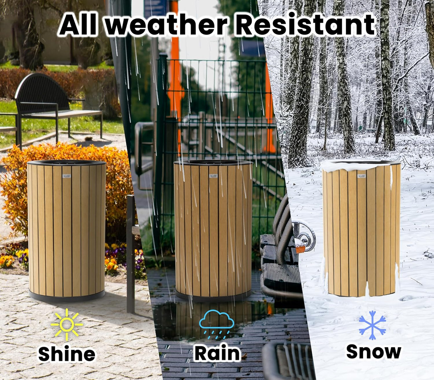 Alpine 32 Gallon Commercial Outdoor Trash Can - Heavy Duty Garbage Can Outdoor, Industrial Open Top Trash Can with Plastic Panels for Patio, Parks, Trails, Resorts (Flat Lid - Cedar)