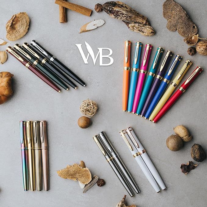 Wordsworth & Black Fountain Pen Set, 18K Gilded Medium Nib, Includes 24 Pack Ink Cartridges, Ink Refill Converter & Gift Box, Gold Finish, Calligraphy, [Yellow], Perfect for Men & Women