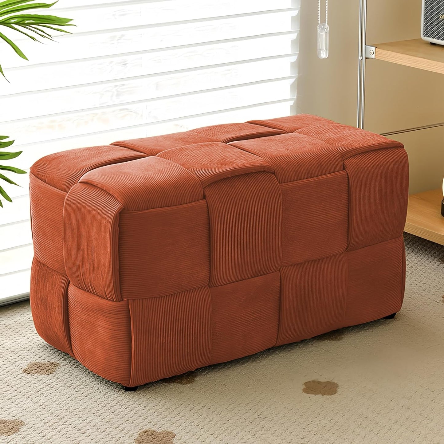 Ottoman Foot Rest Soft and Comfortable Ottoman Square Corduroy Woven Design Sofa Stool (Orange-L)