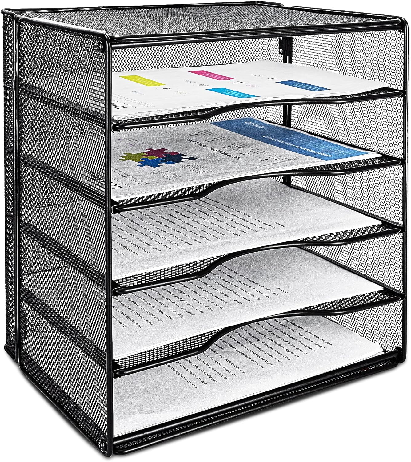 Amazon Basics 5 Slot Desk Rectangular Organizer Tray, Black, 13.6 x 9.5 x 12.8 inch