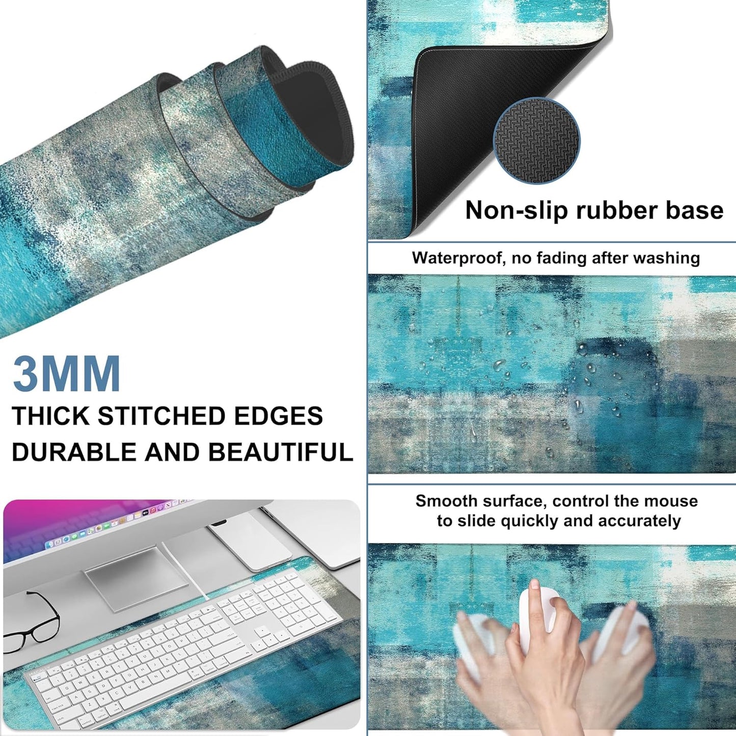 Large Mouse Pad Creative Mosaic Gaming Desk Pad Computer Keyboard Non-Slip Waterproof Mouse Mat with Rubber Base and Stitched Edges Entertainment Office Writing Desk Mat 35.4 x 15.7 Inches