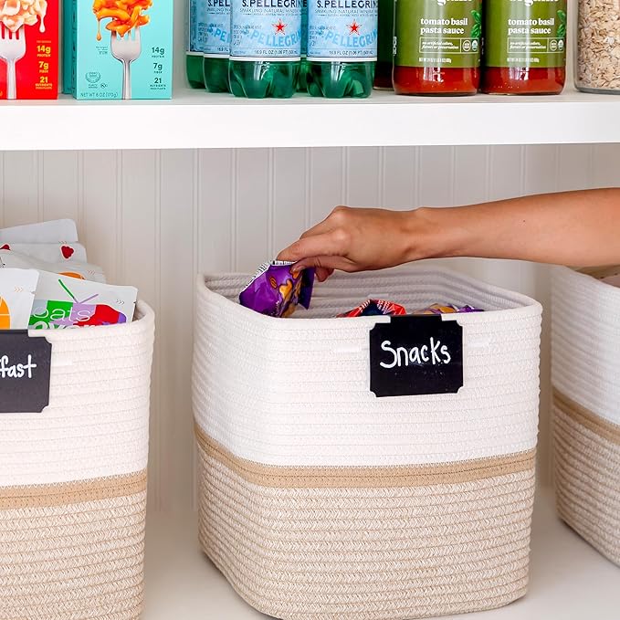NaturalCozy Storage Cubes 11 Inch Cotton Rope Woven Baskets for Organizing, 3-Pack | Cube Storage Bin | Square Storage Baskets for Shelves Organizer, Classroom, Kids Toy Bins, Closet, Baby Nursery