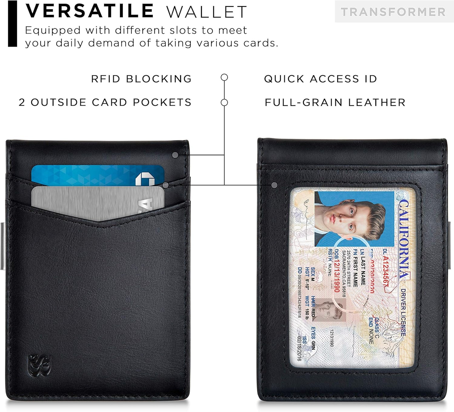 SERMAN BRANDS Money Clip Wallet - Mens Wallets slim Front Pocket RFID Blocking Card Holder Minimalist Mini Bifold