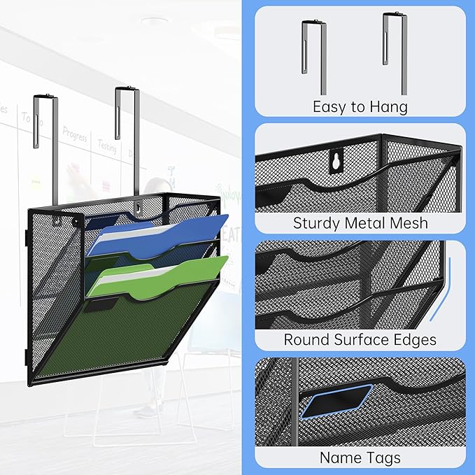 Kuntine.B Wall File Organizer Office Hanging Magazine Holder Wall File Organizer for Office Home (Black, 3 Tier & Hangers)