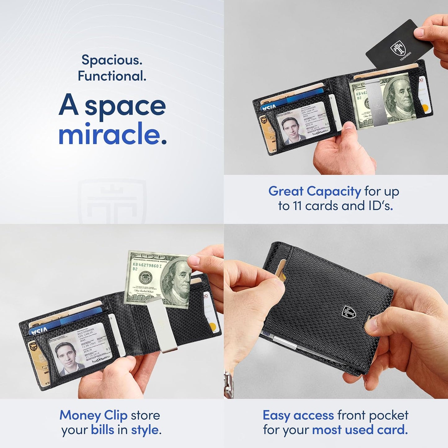 TRAVANDO Mens Wallet with Money Clip AUSTIN RFID Blocking Bifold Credit Card Holder for Men with Gift Box