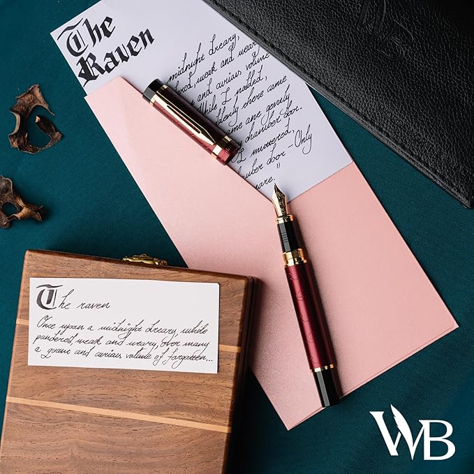 Wordsworth & Black Primori Fountain Pen Set [Red Gold]; Medium Nib, Gift Case, 24 Ink Cartridges, Refill Converter, Manual; Journaling, Calligraphy, Smooth Writing Pens; Left and Right Handed