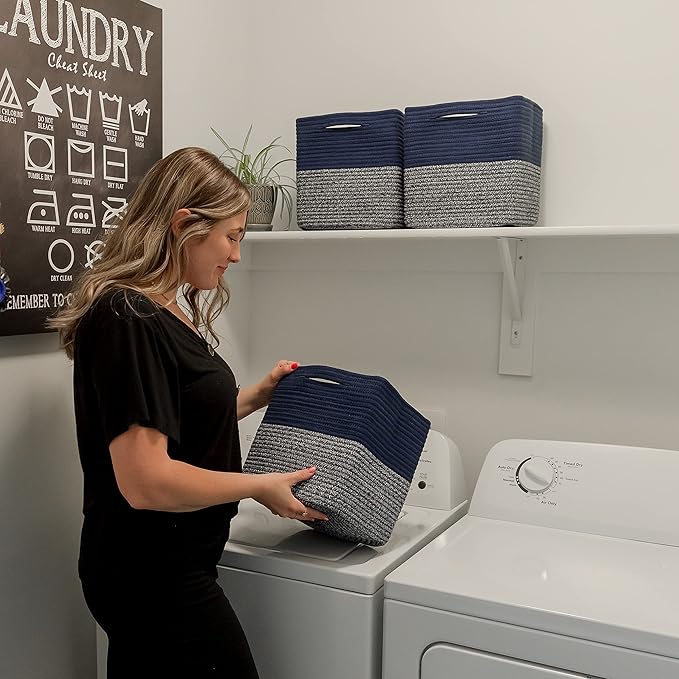 NaturalCozy Storage Cubes 11 Inch Cotton Rope Woven Baskets for Organizing, 3-Pack | Cube Storage Bin | Square Storage Baskets for Shelves Organizer, Classroom, Kids Toy Bins, Closet, Baby Nursery