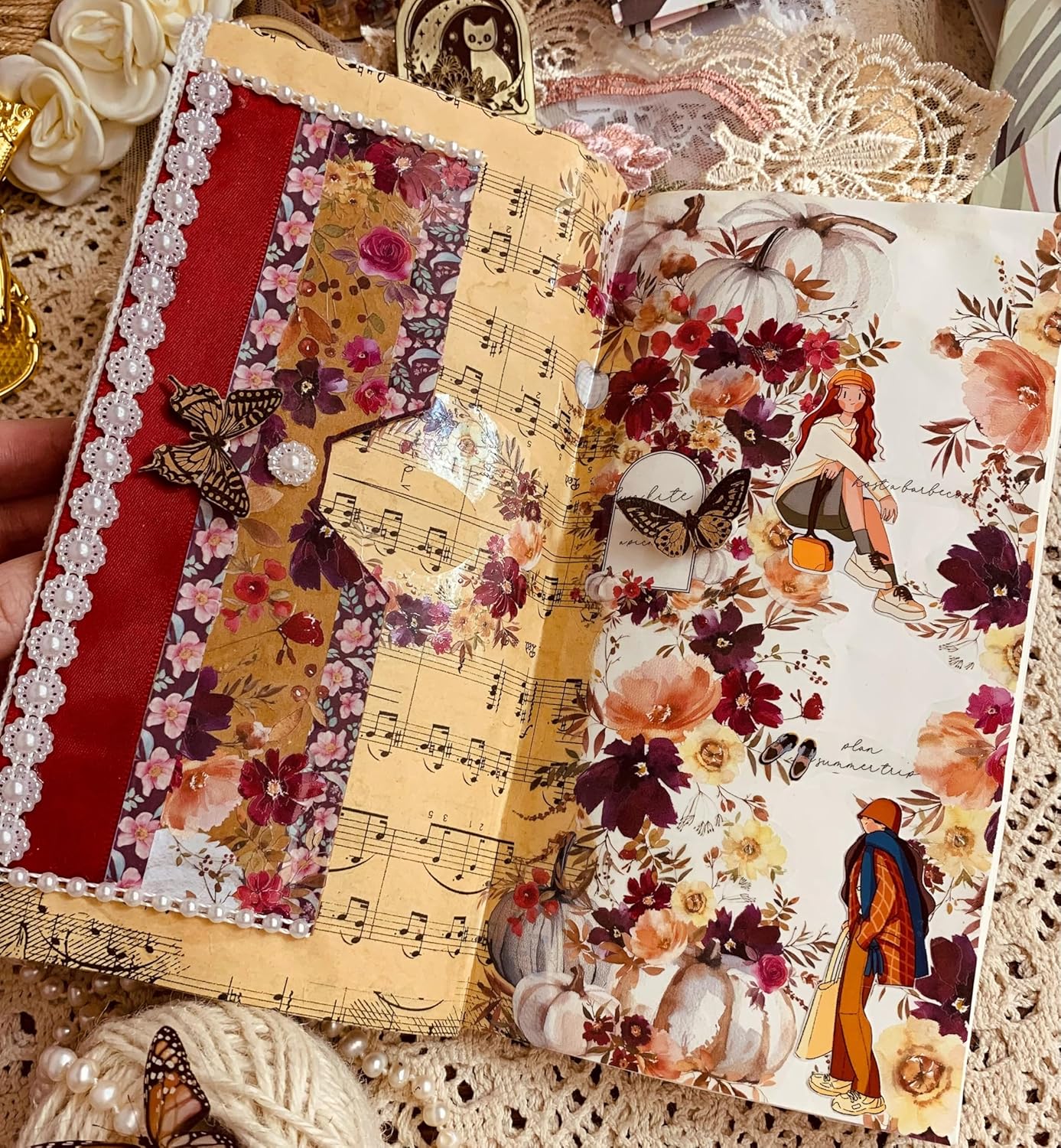 WT Copper Wide Washi Tape for Journaling, Scrapbooking, and DIY Crafts, Autumn Watercolor Floral Decorative Masking Tape, 60mm Width, 5m Length (One Roll)