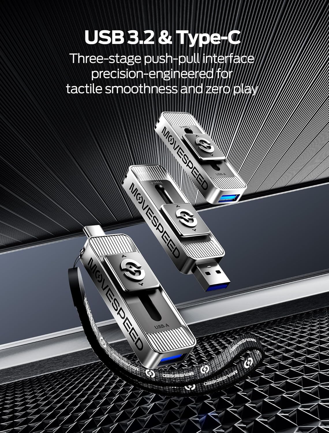 MOVE SPEED 256GB Solid State Drives with Dual Ports & Push-Pull Design — 560MB/s Read Speed, Type C + USB 3.2 Drive Portable ssd for iPhone 15/16/Android/Mac