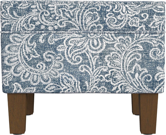 Home Decor | Dinah Collection Modern Storage Ottoman | Ottoman with Storage for Living Room & Bedroom(Blue Denim Jacobean Print)