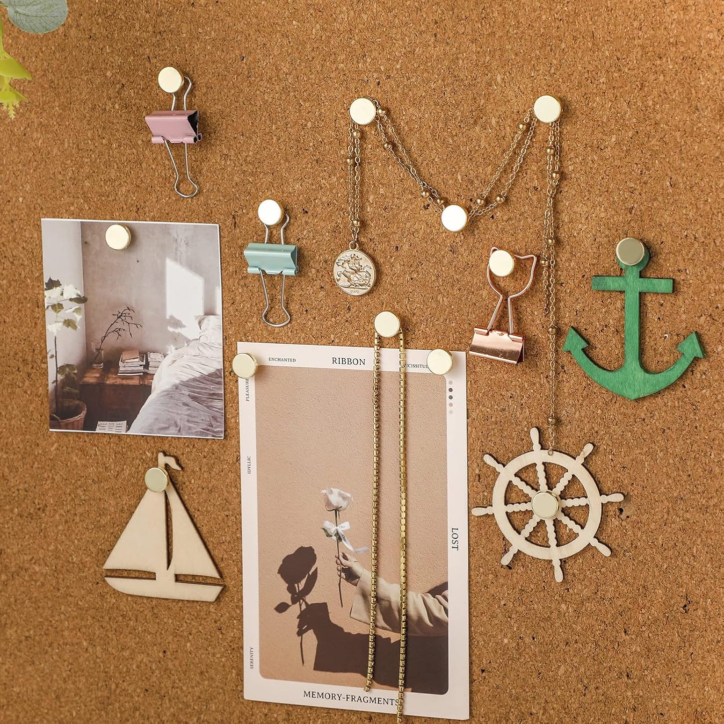 30 Pieces Push Pins, Metal Thumb Tacks for Picture Photo Hanging, Wall Pins for Board Posters Bulletin Maps, Wall Tack for Office Home Decorative (Gold)