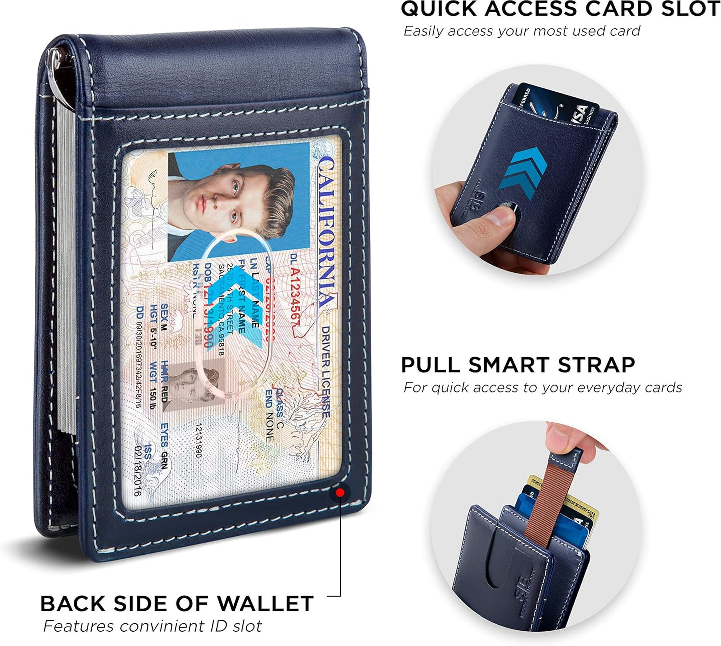 SERMAN BRANDS RFID Blocking Slim Bifold Genuine Leather Minimalist Front Pocket Wallets for Men with Money Clip Thin Gift