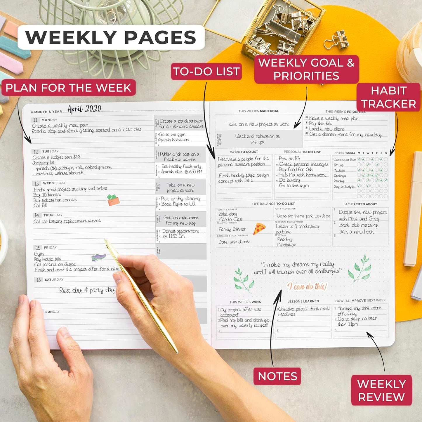 Clever Fox Planner PRO Light – Weekly & Monthly Life Planner to Increase Productivity, Time Management and Hit Your Goals, 8.5x11″ (Dark Pink)